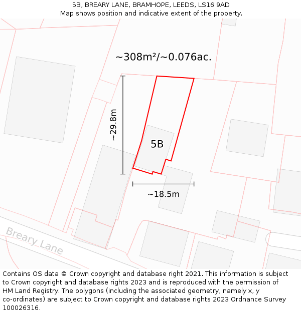 5B, BREARY LANE, BRAMHOPE, LEEDS, LS16 9AD: Plot and title map