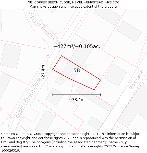 5B, COPPER BEECH CLOSE, HEMEL HEMPSTEAD, HP3 0DG: Plot and title map