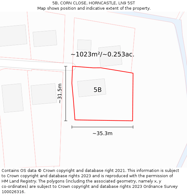 5B, CORN CLOSE, HORNCASTLE, LN9 5ST: Plot and title map