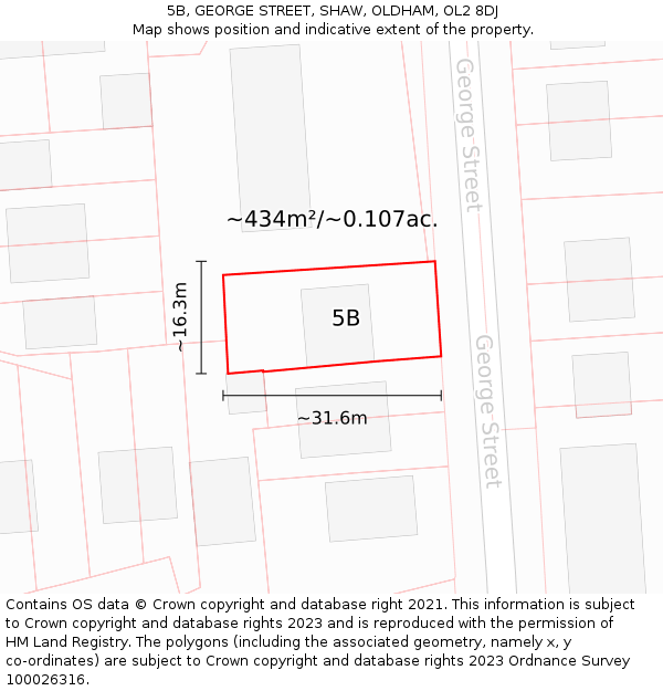 5B, GEORGE STREET, SHAW, OLDHAM, OL2 8DJ: Plot and title map