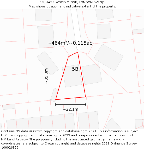 5B, HAZELWOOD CLOSE, LONDON, W5 3JN: Plot and title map