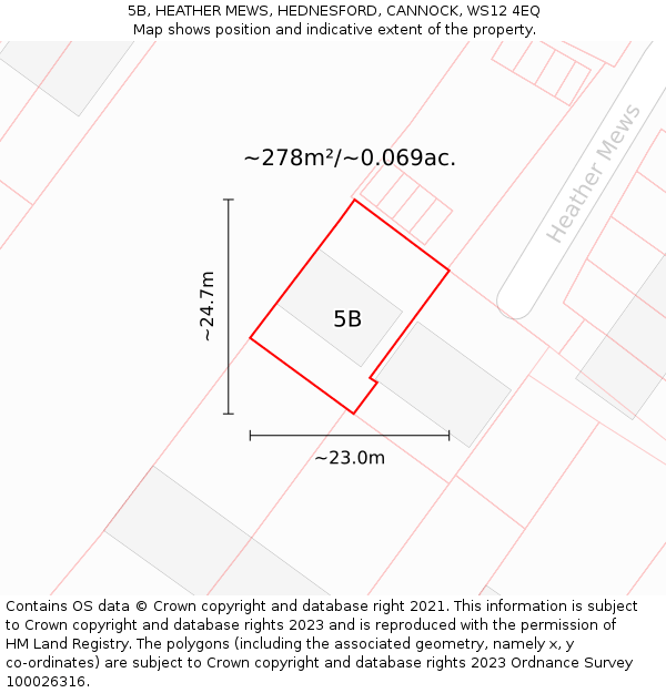 5B, HEATHER MEWS, HEDNESFORD, CANNOCK, WS12 4EQ: Plot and title map