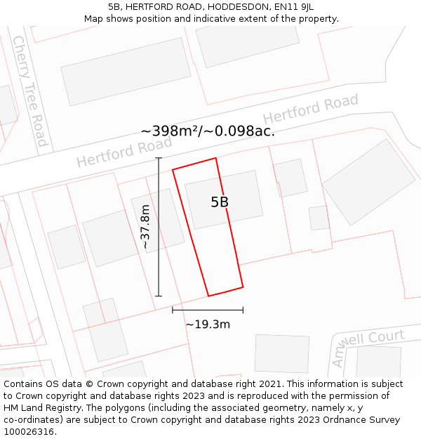 5B, HERTFORD ROAD, HODDESDON, EN11 9JL: Plot and title map