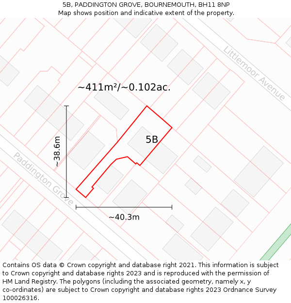 5B, PADDINGTON GROVE, BOURNEMOUTH, BH11 8NP: Plot and title map