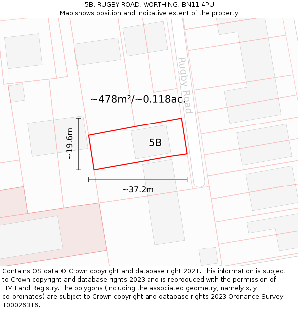 5B, RUGBY ROAD, WORTHING, BN11 4PU: Plot and title map