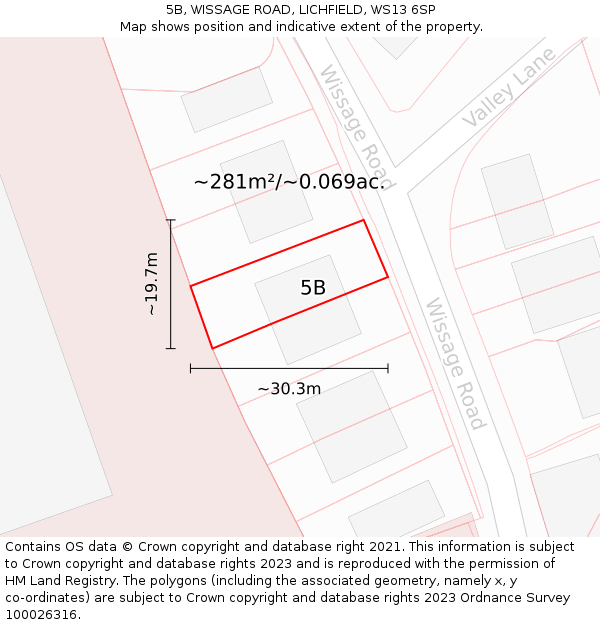 5B, WISSAGE ROAD, LICHFIELD, WS13 6SP: Plot and title map