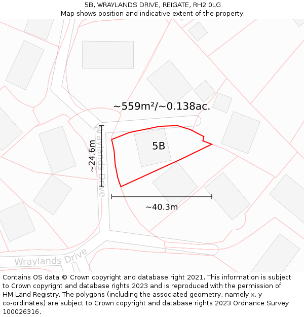 5B, WRAYLANDS DRIVE, REIGATE, RH2 0LG: Plot and title map