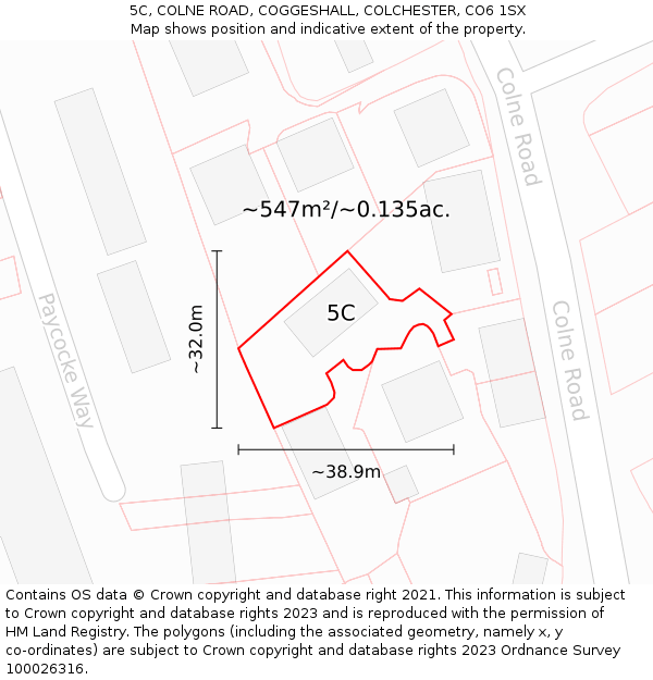 5C, COLNE ROAD, COGGESHALL, COLCHESTER, CO6 1SX: Plot and title map