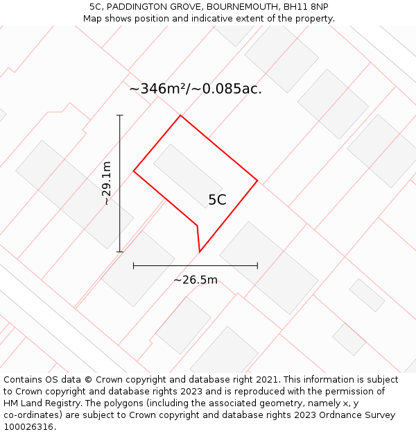 5C, PADDINGTON GROVE, BOURNEMOUTH, BH11 8NP: Plot and title map