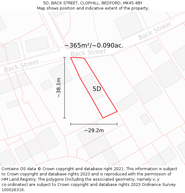 5D, BACK STREET, CLOPHILL, BEDFORD, MK45 4BY: Plot and title map