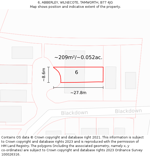 6, ABBERLEY, WILNECOTE, TAMWORTH, B77 4JG: Plot and title map