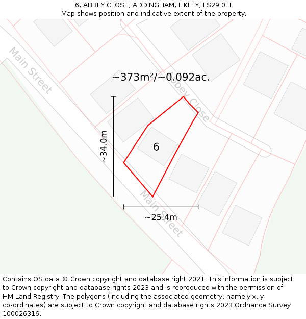 6, ABBEY CLOSE, ADDINGHAM, ILKLEY, LS29 0LT: Plot and title map