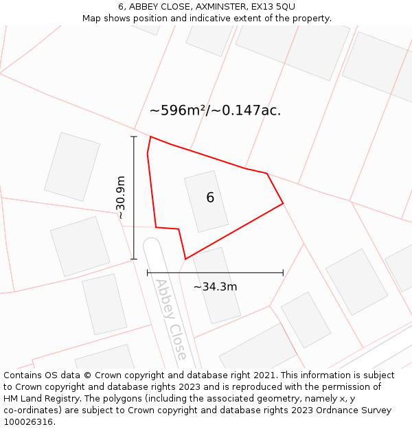 6, ABBEY CLOSE, AXMINSTER, EX13 5QU: Plot and title map