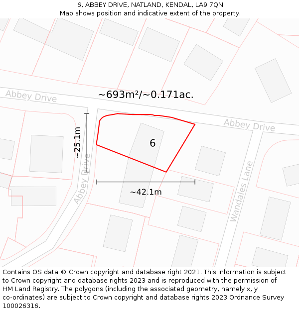 6, ABBEY DRIVE, NATLAND, KENDAL, LA9 7QN: Plot and title map