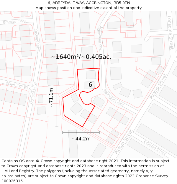 6, ABBEYDALE WAY, ACCRINGTON, BB5 0EN: Plot and title map