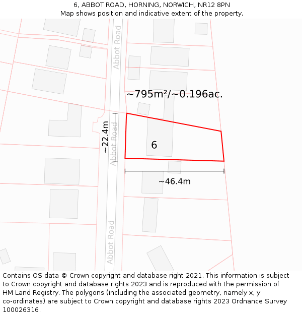 6, ABBOT ROAD, HORNING, NORWICH, NR12 8PN: Plot and title map