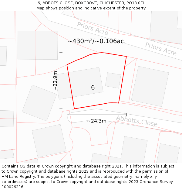 6, ABBOTS CLOSE, BOXGROVE, CHICHESTER, PO18 0EL: Plot and title map