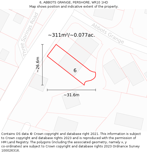 6, ABBOTS GRANGE, PERSHORE, WR10 1HD: Plot and title map