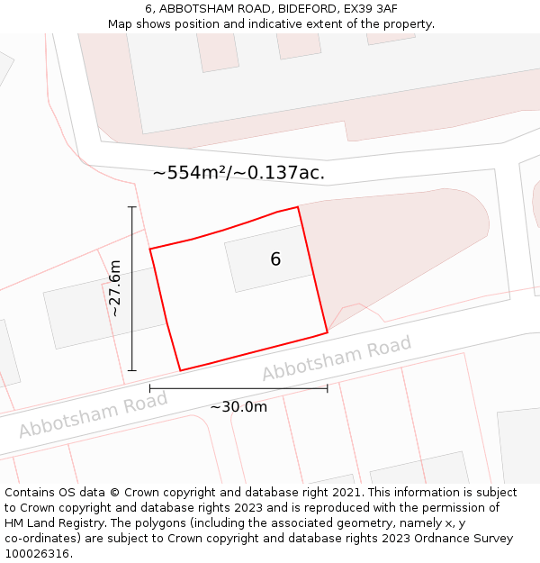 6, ABBOTSHAM ROAD, BIDEFORD, EX39 3AF: Plot and title map
