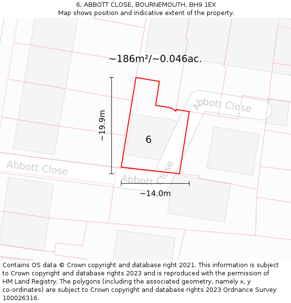 6, ABBOTT CLOSE, BOURNEMOUTH, BH9 1EX: Plot and title map