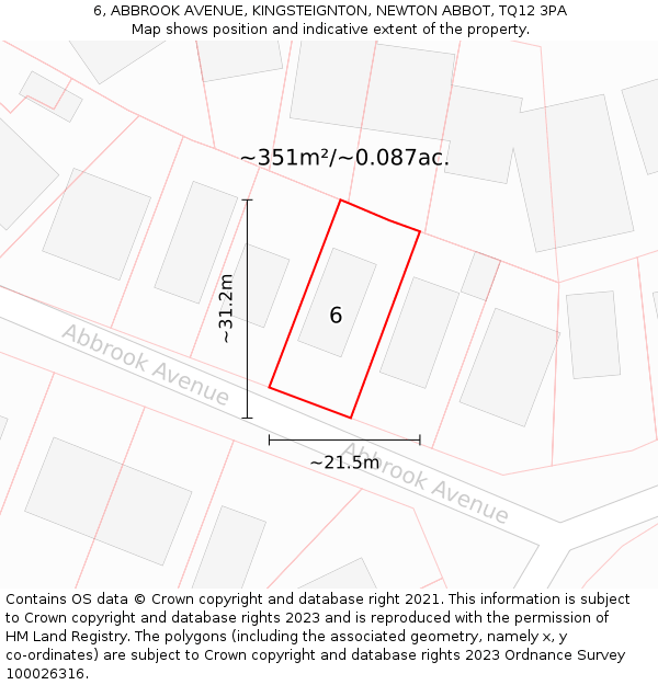 6, ABBROOK AVENUE, KINGSTEIGNTON, NEWTON ABBOT, TQ12 3PA: Plot and title map