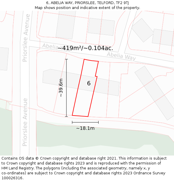 6, ABELIA WAY, PRIORSLEE, TELFORD, TF2 9TJ: Plot and title map