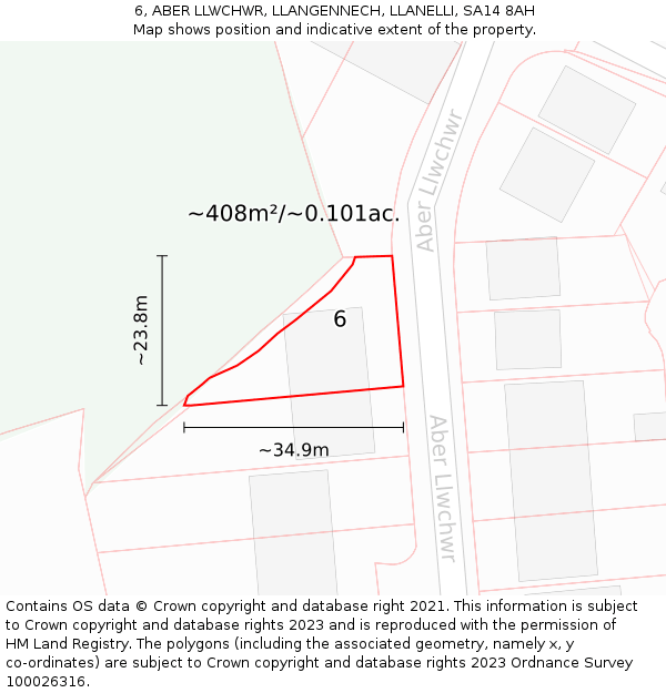 6, ABER LLWCHWR, LLANGENNECH, LLANELLI, SA14 8AH: Plot and title map