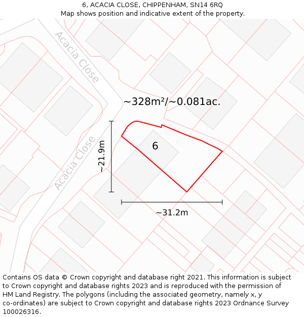 6, ACACIA CLOSE, CHIPPENHAM, SN14 6RQ: Plot and title map
