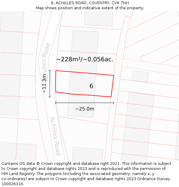 6, ACHILLES ROAD, COVENTRY, CV6 7NH: Plot and title map