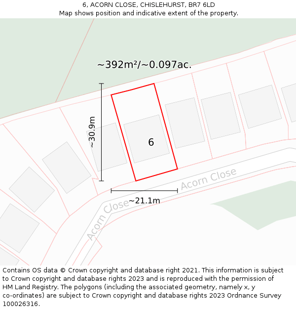 6, ACORN CLOSE, CHISLEHURST, BR7 6LD: Plot and title map