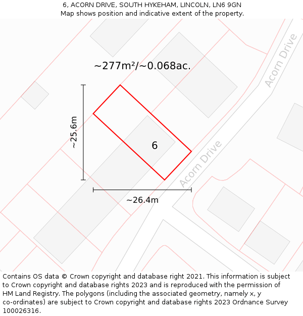 6, ACORN DRIVE, SOUTH HYKEHAM, LINCOLN, LN6 9GN: Plot and title map