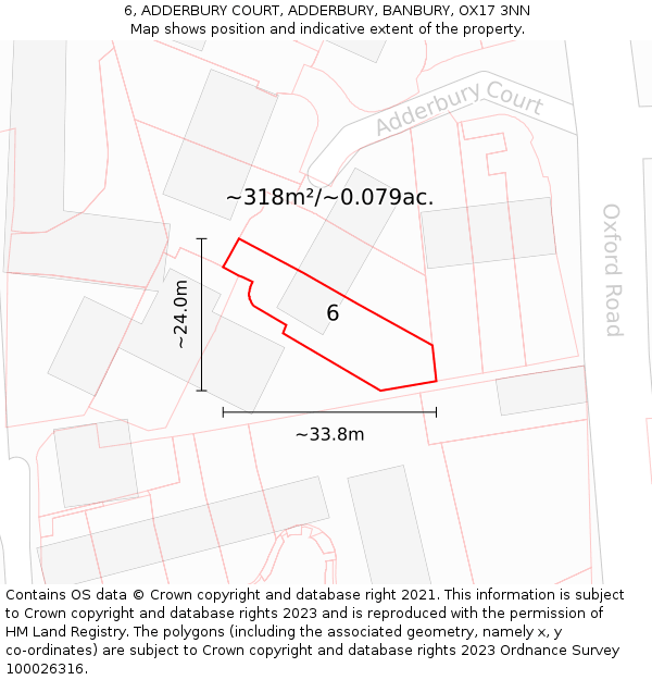 6, ADDERBURY COURT, ADDERBURY, BANBURY, OX17 3NN: Plot and title map