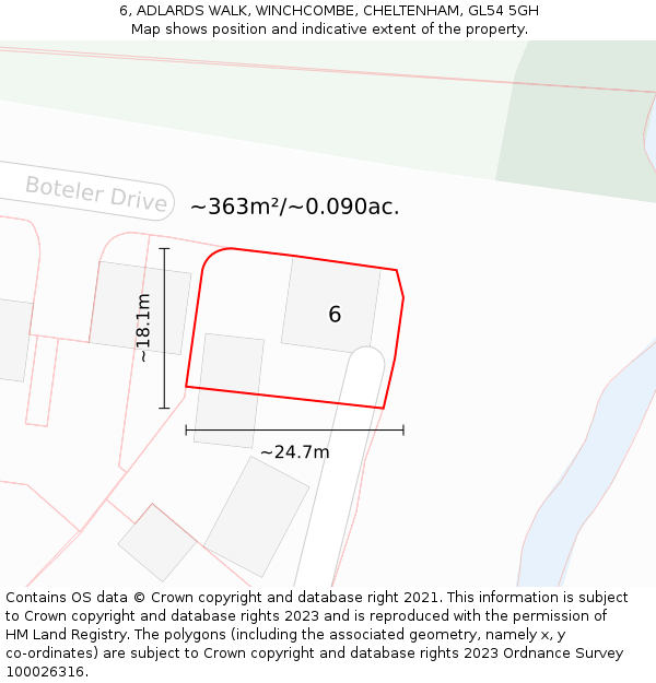 6, ADLARDS WALK, WINCHCOMBE, CHELTENHAM, GL54 5GH: Plot and title map