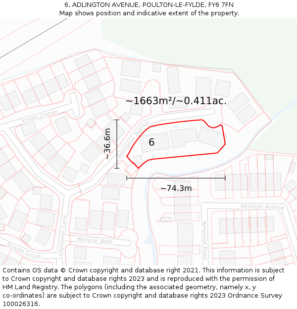 6, ADLINGTON AVENUE, POULTON-LE-FYLDE, FY6 7FN: Plot and title map