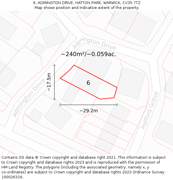 6, ADMINGTON DRIVE, HATTON PARK, WARWICK, CV35 7TZ: Plot and title map