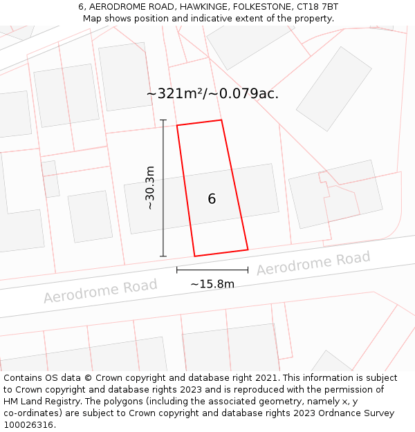 6, AERODROME ROAD, HAWKINGE, FOLKESTONE, CT18 7BT: Plot and title map