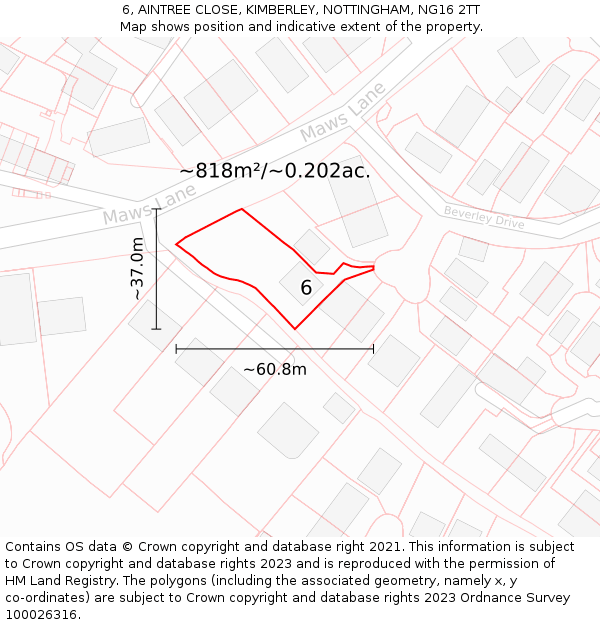 6, AINTREE CLOSE, KIMBERLEY, NOTTINGHAM, NG16 2TT: Plot and title map