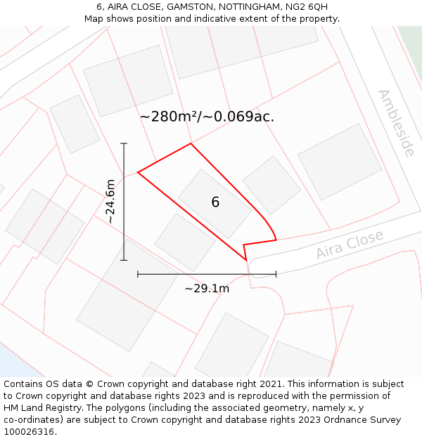 6, AIRA CLOSE, GAMSTON, NOTTINGHAM, NG2 6QH: Plot and title map