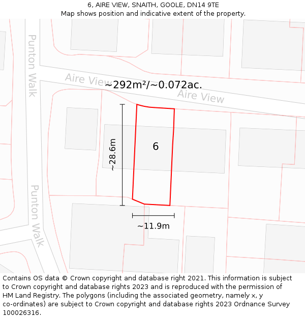 6, AIRE VIEW, SNAITH, GOOLE, DN14 9TE: Plot and title map