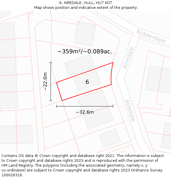 6, AIREDALE, HULL, HU7 6DT: Plot and title map