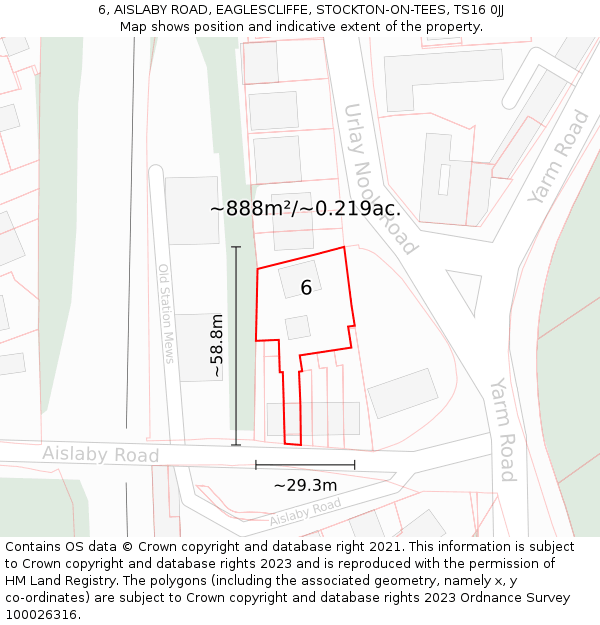 6, AISLABY ROAD, EAGLESCLIFFE, STOCKTON-ON-TEES, TS16 0JJ: Plot and title map