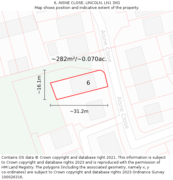 6, AISNE CLOSE, LINCOLN, LN1 3XG: Plot and title map
