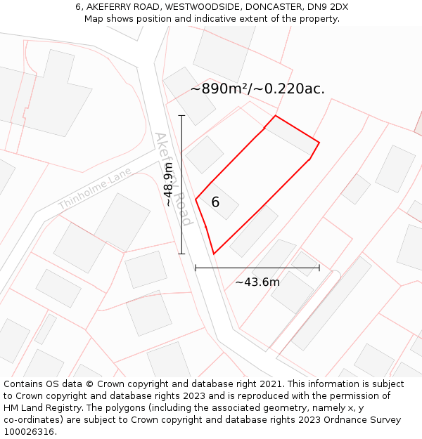 6, AKEFERRY ROAD, WESTWOODSIDE, DONCASTER, DN9 2DX: Plot and title map