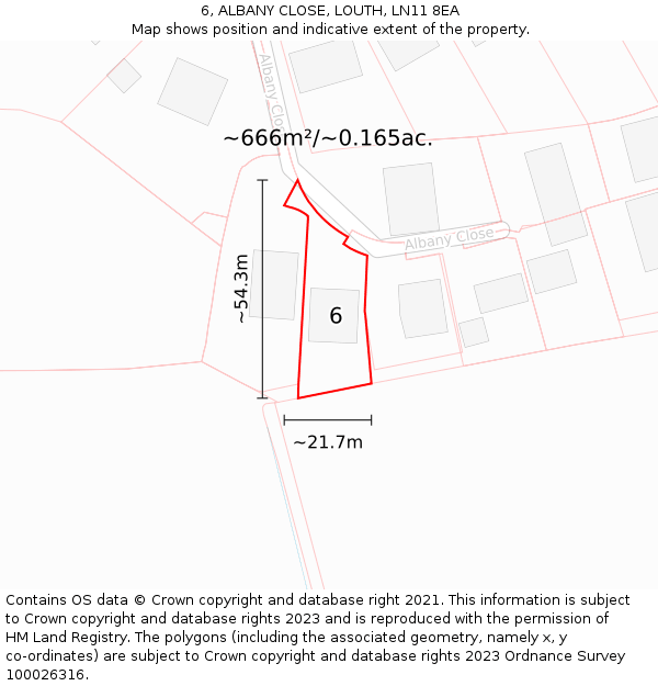 6, ALBANY CLOSE, LOUTH, LN11 8EA: Plot and title map