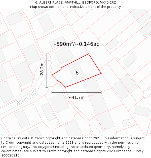 6, ALBERT PLACE, AMPTHILL, BEDFORD, MK45 2RZ: Plot and title map