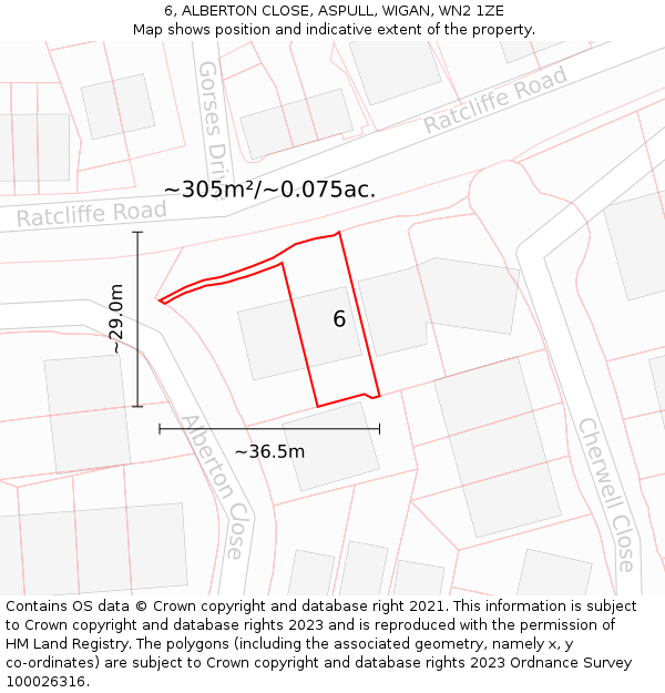 6, ALBERTON CLOSE, ASPULL, WIGAN, WN2 1ZE: Plot and title map