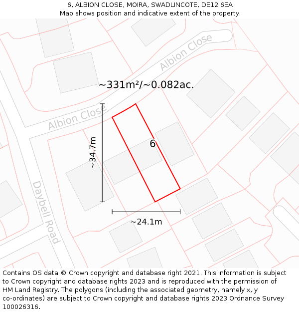 6, ALBION CLOSE, MOIRA, SWADLINCOTE, DE12 6EA: Plot and title map