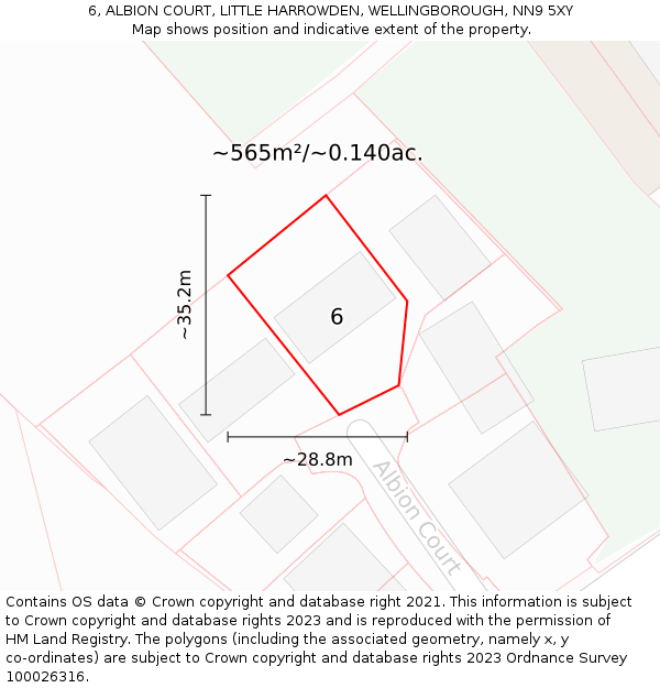 6, ALBION COURT, LITTLE HARROWDEN, WELLINGBOROUGH, NN9 5XY: Plot and title map