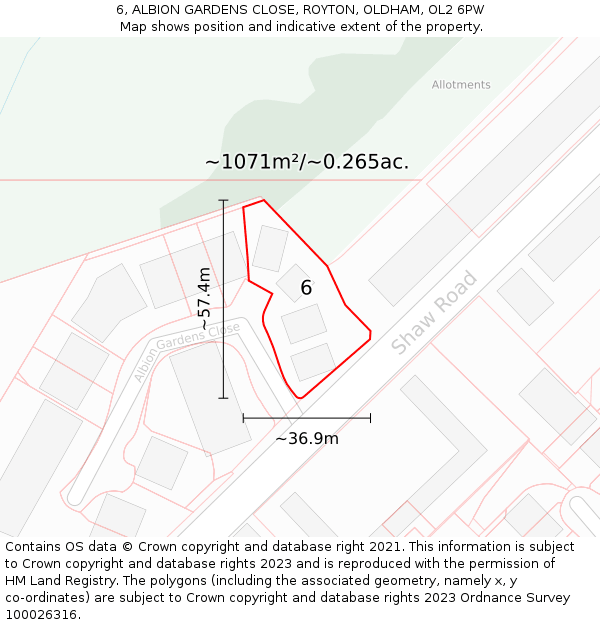 6, ALBION GARDENS CLOSE, ROYTON, OLDHAM, OL2 6PW: Plot and title map