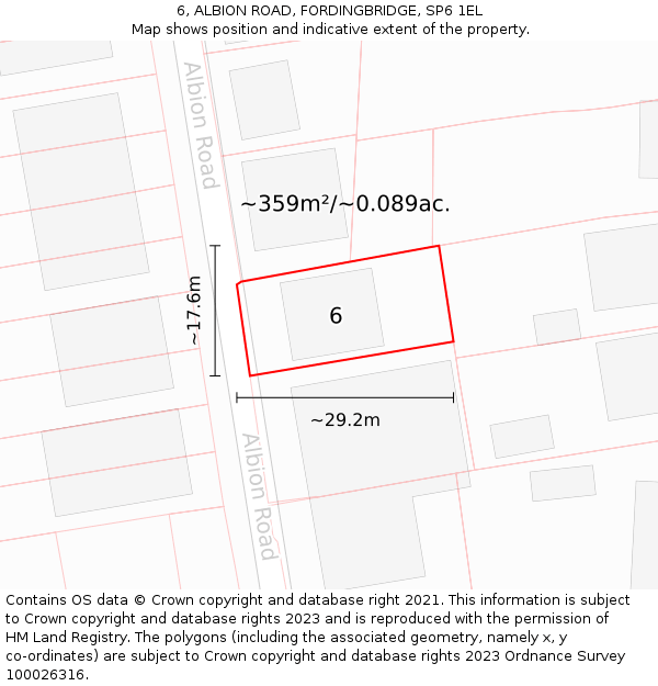 6, ALBION ROAD, FORDINGBRIDGE, SP6 1EL: Plot and title map